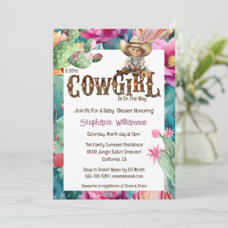 Invitation Cowgirl theme baby shower cactus girl