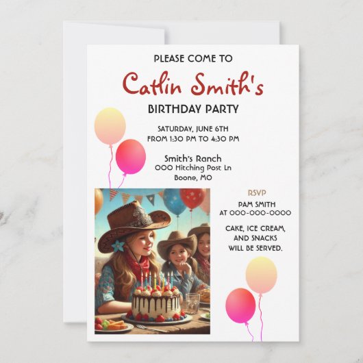 Invitation Cowgirl Western Anniversaire Party (Devant)