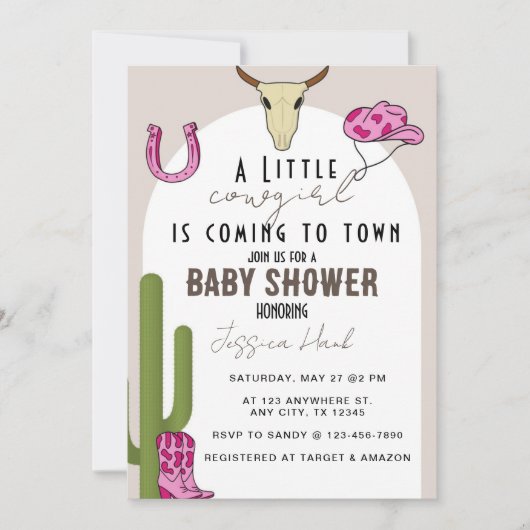 Invitation Cowgirl Western Baby shower (Devant)