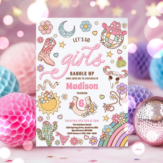 Invitation Cowgirl Wild West Rodeo Disco fête d'anniversaire