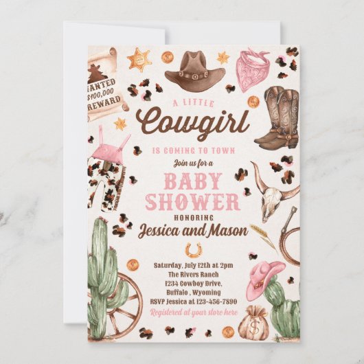 Invitation Cowgirl Wild West Rodeo Ranch Baby shower fille (Devant)