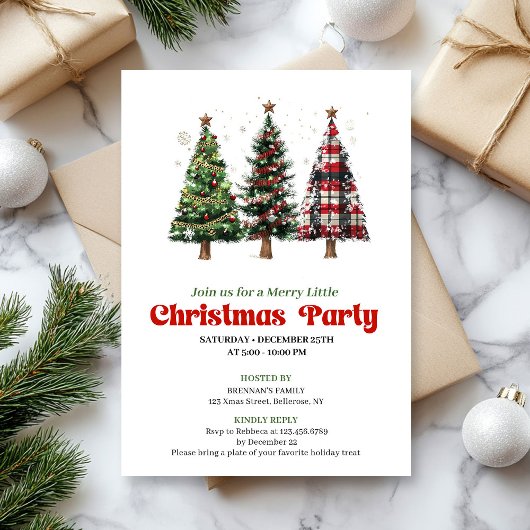 Invitation Cozy buffalo plaid Christmas tree holiday invite