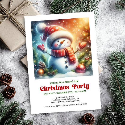 Invitation Cozy cartoon snowman invite holiday cheer editable