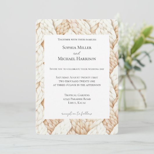 Invitation Cozy Cream Beige Weaves Wedding (Debout devant)