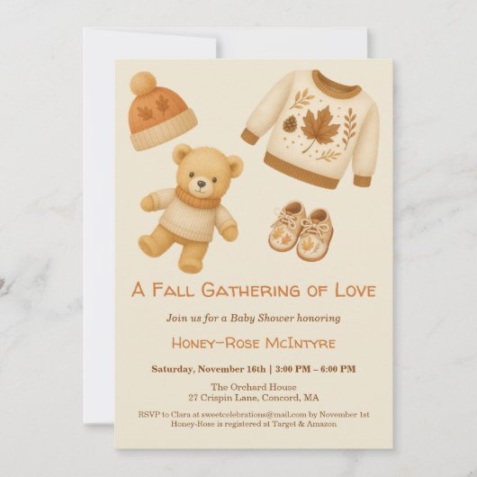 Invitation Cozy Fall Baby Shower | Neutral Cream & orange (Devant)