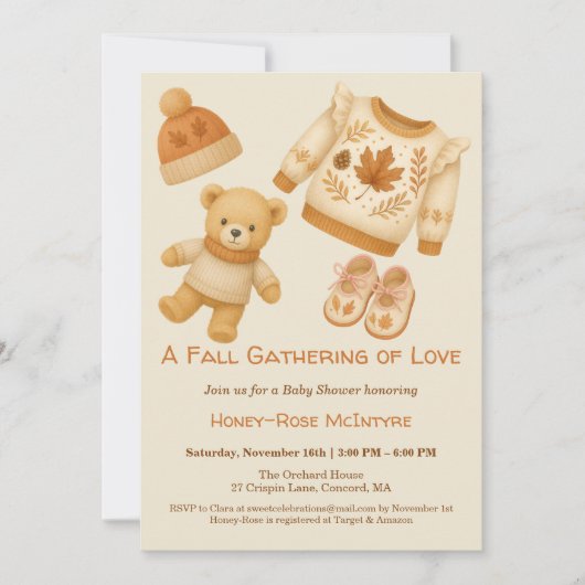 Invitation Cozy Fall Baby Shower | Neutral Cream & orange (Devant)