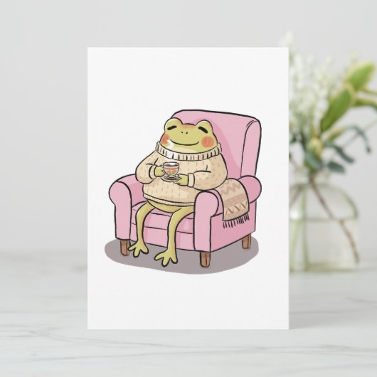Invitation Cozy Frog Drinking Tea On Sofa Illustration (Debout devant)