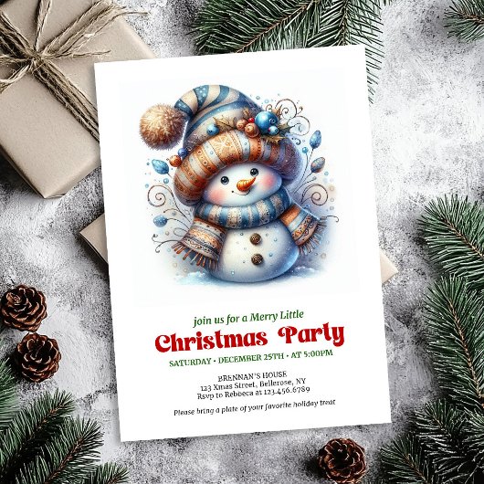 Invitation Cozy funny snowman holiday invite festive digital