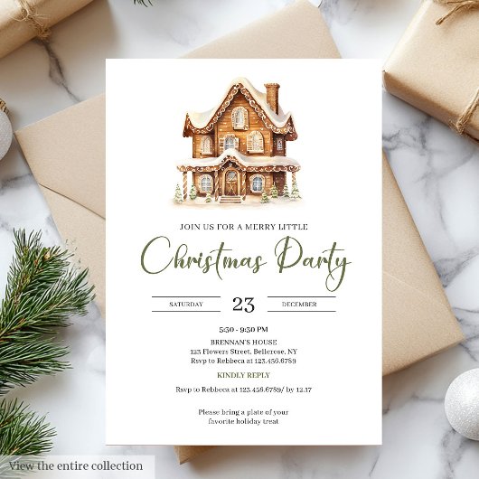 Invitation Cozy gingerbread house earthy Christmas party