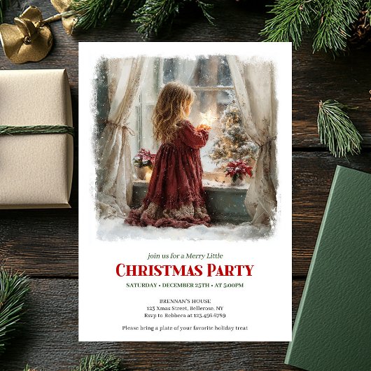 Invitation Cozy girl awaits Santa printable Christmas invite