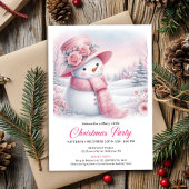 Invitation Cozy Pink Coquette Snowman Editable Christmas Kids