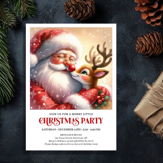 Invitation Cozy Santa and Rudolph Christmas Magic Night Party