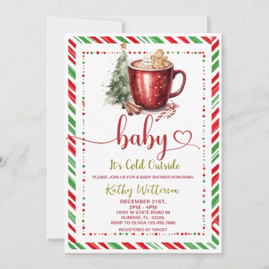 Invitation Cozy Stripe Red Mug Christmas Baby Shower  (Devant)