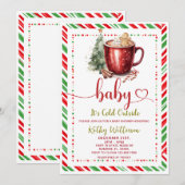 Invitation Cozy Stripe Red Mug Christmas Baby Shower  (Devant / Derrière)