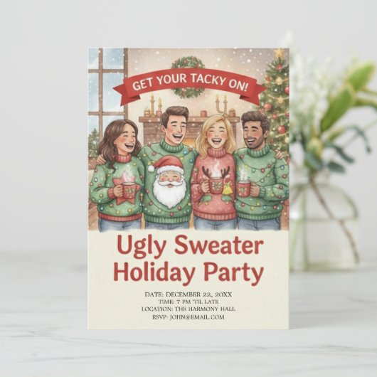 Invitation Cozy Ugly Sweater Holiday Party Hand Painted (Debout devant)