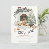 Invitation Cozy Up Fireplace Cat Dog Christmas Holiday Party (Debout devant)