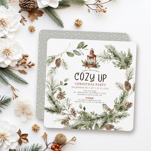 Invitation Cozy Up Greenery Wreath Christmas Holiday Party