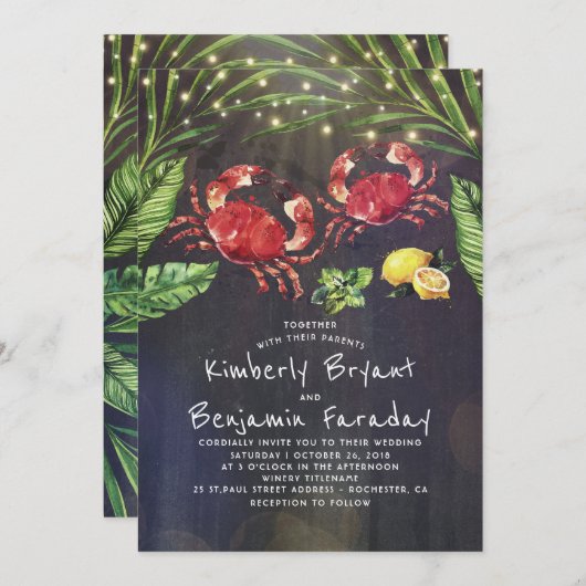 Invitation Crab Beach Palm String Mariage (Devant / Derrière)