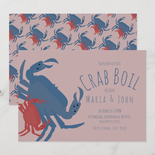 Invitation Crab Boil Party Anniversaire Dîner Crawfish Rose (Devant / Derrière)