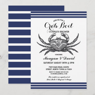 Invitation Crab Boy Engagement Party Check Blue Beach