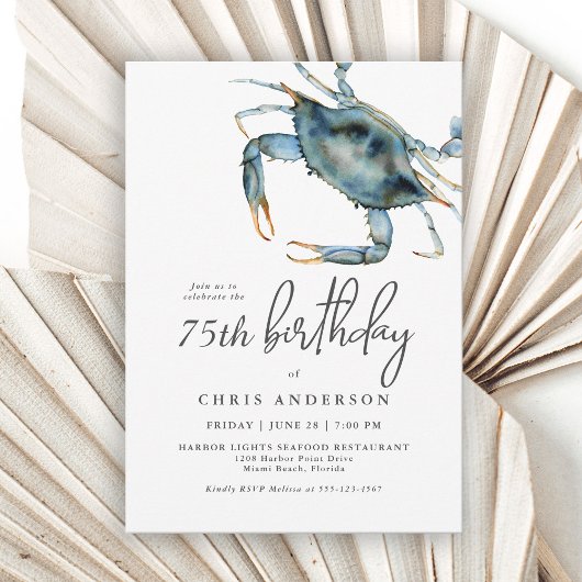 Invitation Crabe bleu à l'aquarelle Fruits de mer 75e anniver