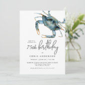 Invitation Crabe bleu à l'aquarelle Fruits de mer 75e anniver (Debout devant)