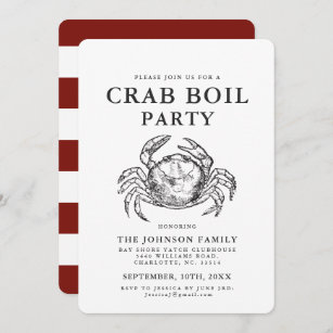 Invitation Crabe  Boissons de fruits de mer Style Vintage Inv