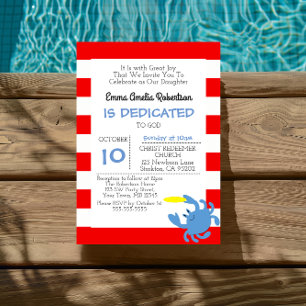 Invitation Crabe Nautique Rouge Petit Baptême Personnalisé