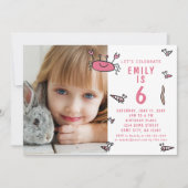 Invitation Crabe rose Animaux de la mer Fille Photo Anniversa (Devant)