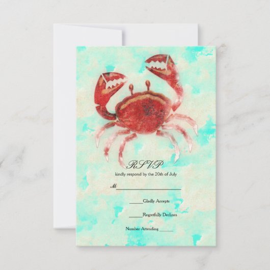 Invitation Crabe rouge Elegant Beach Fiançailles Mariage RSVP (Devant)