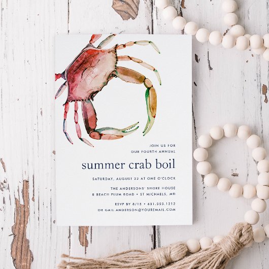Invitation Crabe rouge | Été Côtier Fruits De Mer Crabe Bouil