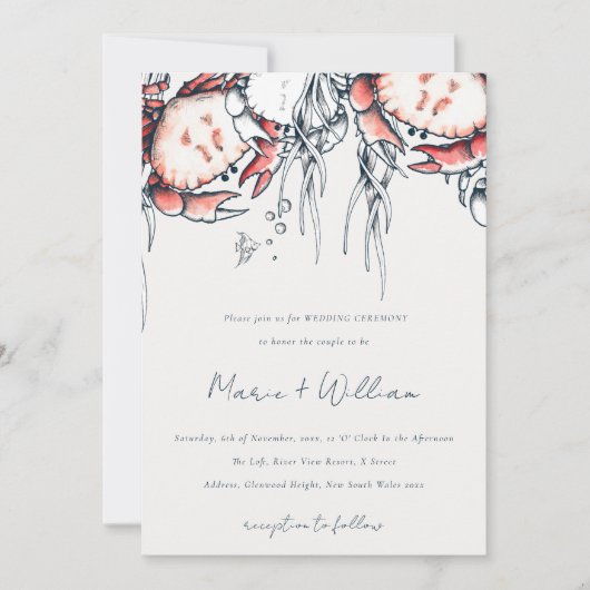 Invitation Crabe sous-marin de la Marine Rouge Corail Mariage (Devant)