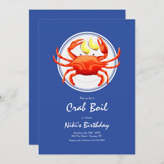Invitation Crabe sur une plaque (Devant / Derrière)