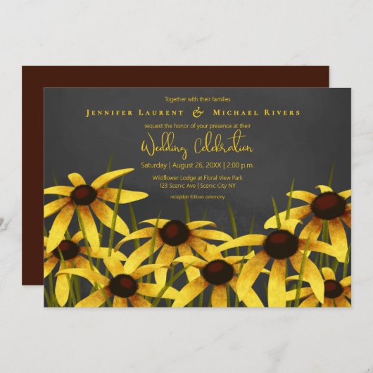 Invitation craie art Black Eyed Susans herbe pré mariage (Devant / Derrière)