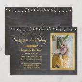 Invitation Craie de fête d'anniversaire de surprise tout or (Devant / Derrière)