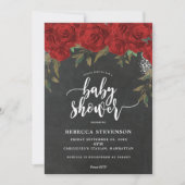Invitation craie d'invitation baby shower fleuri aux roses ro (Devant)