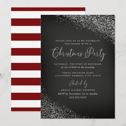 Invitation Craie festive Noël blanc rouge (Devant / Derrière)