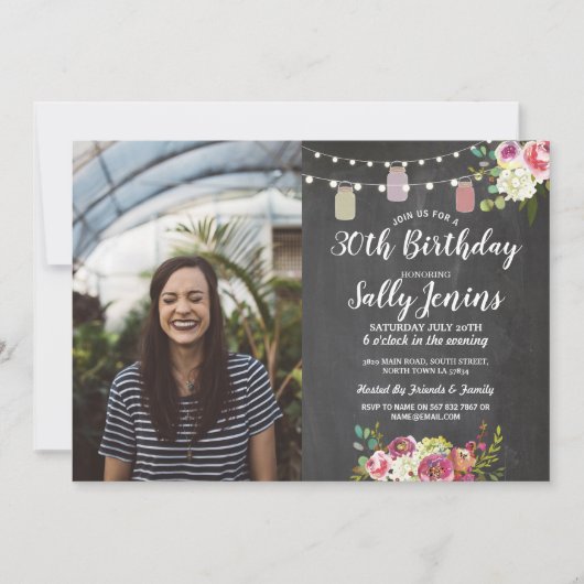 Invitation Craie rustique de fête d'anniversaire de photo de (Devant)