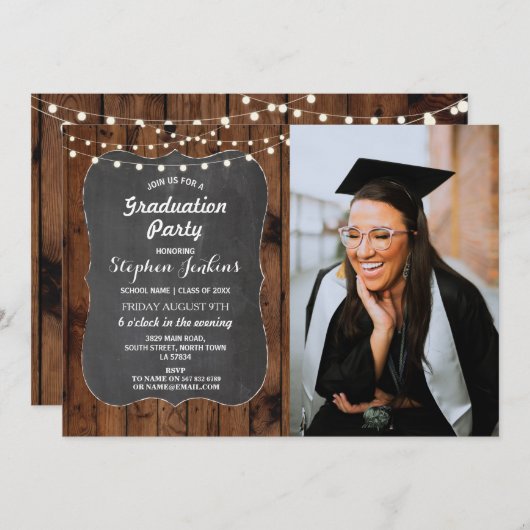 Invitation Craie rustique en bois de lumières de fête de (Devant / Derrière)