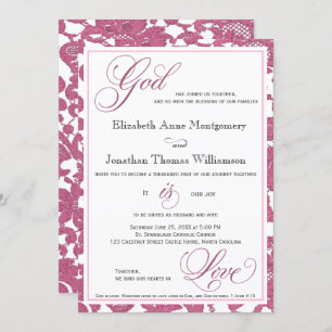 Invitation Cranberry Lace Dieu est Amour Mariage chrétien