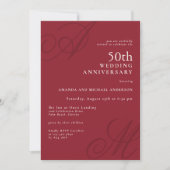 Invitation Cranberry Red Elegant Monogramme 50e Anniversaire (Devant)