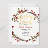 Invitation Cranberry rustiques Berries Wreath Dîner de Noël (Devant)