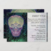 Invitation Crâne à sucre aux couleurs arc-en-ciel, coeurs (Devant / Derrière)