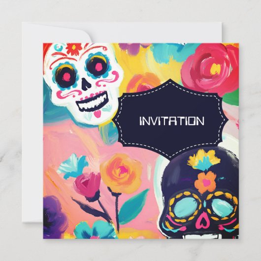 Invitation Crâne à sucre coloré Dia De Los Muertos (Devant)