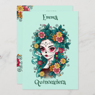 Invitation Crâne à sucre Dia de Muertos Quinceañera espagnol