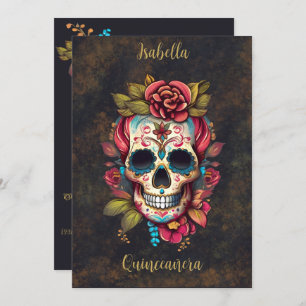 Invitation Crâne à sucre floral Quinceanera Anniversaire espa