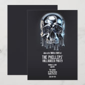 Invitation Crâne argent chrome liquide pour fête d'Halloween (Devant / Derrière)