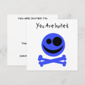 Invitation Crâne bleu et os croisés. (Devant / Derrière)