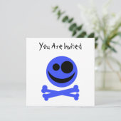 Invitation Crâne bleu et os croisés. (Debout devant)