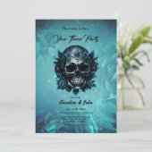 Invitation Crâne bleu foncé avec rose (Debout devant)